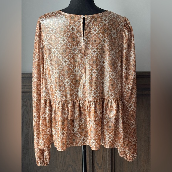 RyeGrass Gold Metallic Peplum Ruffle Sheer Top Size 1X - Picture 5 of 7